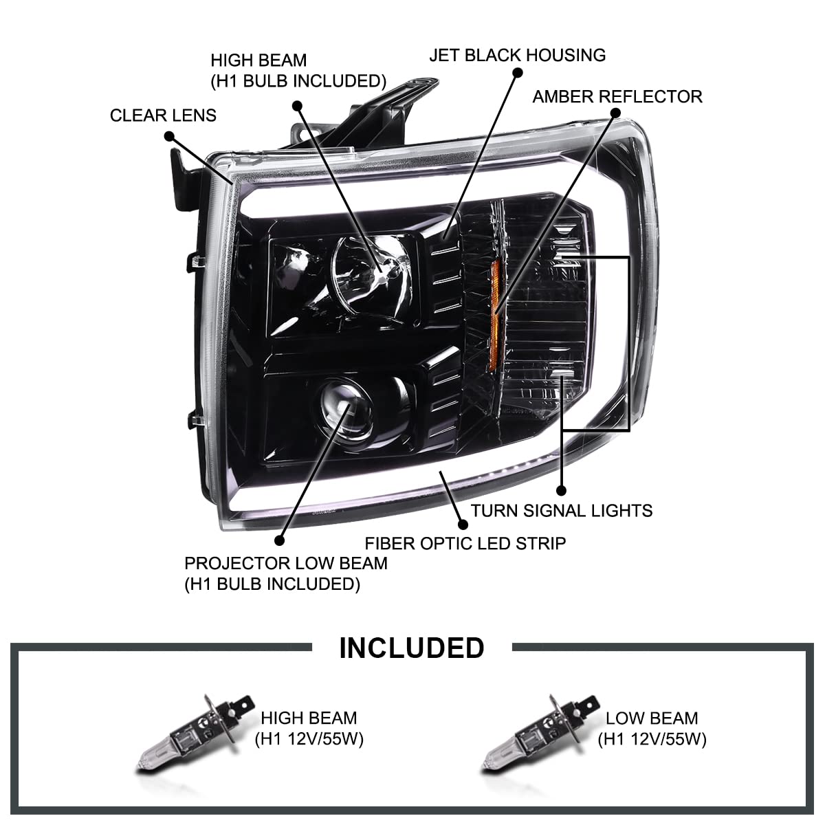 シルバラード　07- ヘッドライト左右SET Amazon | Spec-D Tuning LEDライトバー ジェットブラック ハウジング